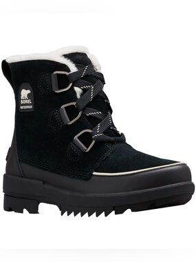 Sorel Tivoli IV Black Suede Waterproof Fur Trim Lace Up Winter Ankle Boot 7